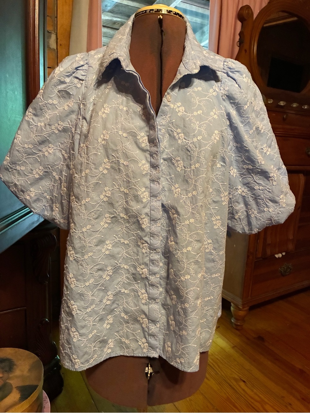 crown & ivy Light Blue Embroidered Button-Up Top
